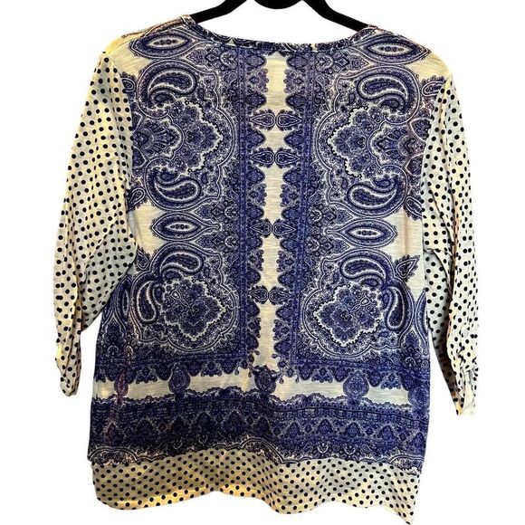 Chico's Women's 3/4 Sleeve Blouse Size M(8) Purple/white Paisley Pullover - Picture 2 of 8